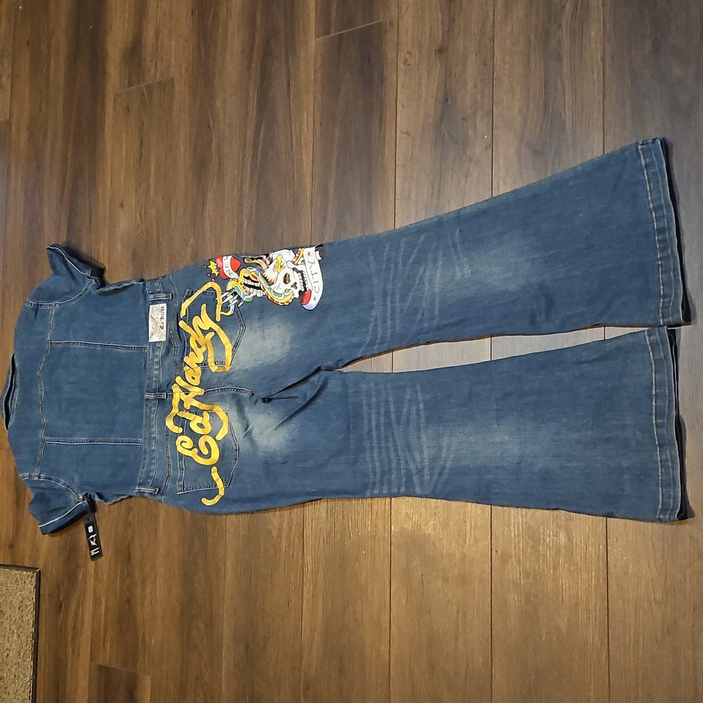 Women's Ed Hardy NYC Denim Jumpsuit - Medium Wash Size XL - Picture 12 of 14